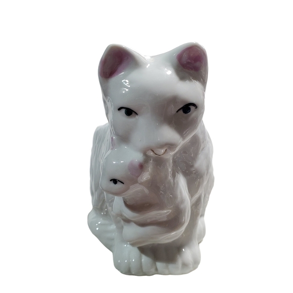 Vtg Mom and baby Kitty Cat planter ceramic high-gloss gree blue eyes - Picture 7 of 10